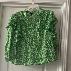 Who What Wear Green Ruffled Wrap Blouse